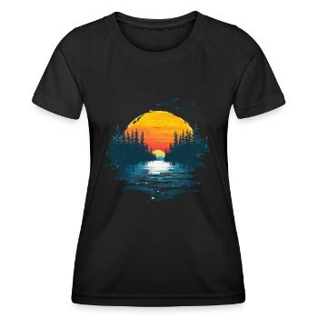 Sonnenuntergang Wald Und Vögel Motiv - Frauen Funktions-T-Shirt - Schwarz - Vorne - AI Model Female 172 light (172cm)