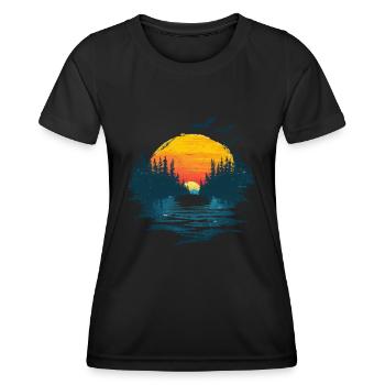 Lever du soleil, nature idylle avec les oiseaux - T-shirt sport Femme - noir - Devant - AI Model Female 172 light (172cm)