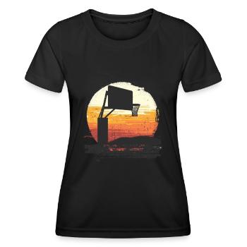 Sonnenaufgang Korbwurf Basketball Szene - Frauen Funktions-T-Shirt - Schwarz - Vorne - AI Model Female 172 light (172cm)