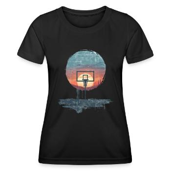 Städtischer Sonnenuntergang Basketball Motiv - Frauen Funktions-T-Shirt - Schwarz - Vorne - AI Model Female 172 light (172cm)