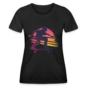 Skateboard Sonnenuntergang Silhouette - Frauen Funktions-T-Shirt - Schwarz - Vorne - AI Model Female 172 light (172cm)