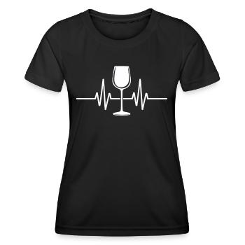 Weinglas Herzschlag EKG Linien Design - Frauen Funktions-T-Shirt - Schwarz - Vorne - AI Model Female 172 light (172cm)