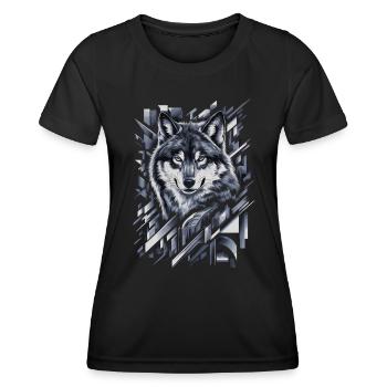 Wolf Kunstwerk Geometrische Formen - Frauen Funktions-T-Shirt - Schwarz - Vorne - AI Model Female 172 light (172cm)