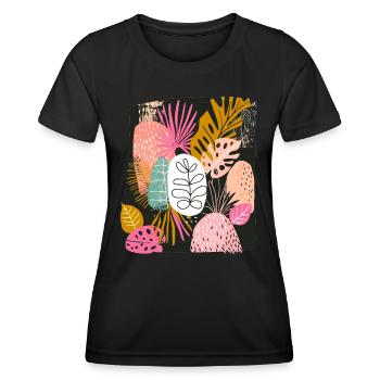 Feuilles tropicales colorées Art abstrait - T-shirt sport Femme - noir - Devant - AI Model Female 172 light (172cm)