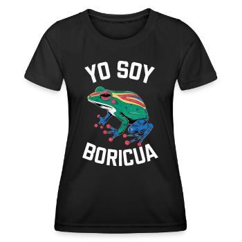 Yo Soy Boricua Frosch – Stolzes Puertoricaner - Frauen Funktions-T-Shirt - Schwarz - Vorne - AI Model Female 172 light (172cm)
