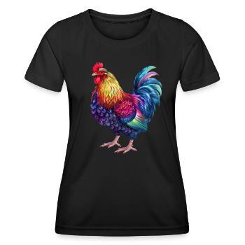 Rooster Rainbow – Colorful Blaze - Women's Functional T-Shirt - black - Front - AI Model Female 172 light (172cm)