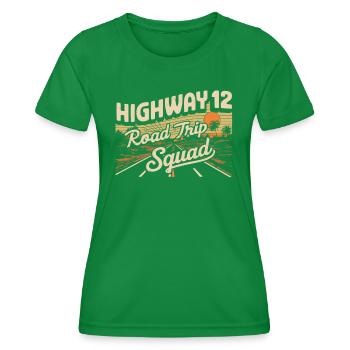 Highway 12 Road Trip Squad Sonnenuntergang - Frauen Funktions-T-Shirt - Kelly Green - Vorne - AI Model Female 172 dark (172cm)