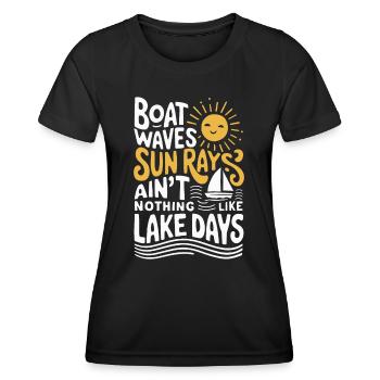 boat, waves, sunbeams, sea days, summer, - Women's Functional T-Shirt - black - Front - AI Model Female 172 light (172cm)