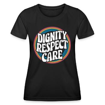 Travailleur social, Travail social, Dignité, Respect, Soins - T-shirt sport Femme - noir - Devant - AI Model Female 172 light (172cm)