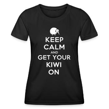 Neuseeland Andenken: Bleib Ruhig und Hol Dir - Frauen Funktions-T-Shirt - Schwarz - Vorne - AI Model Female 172 light (172cm)