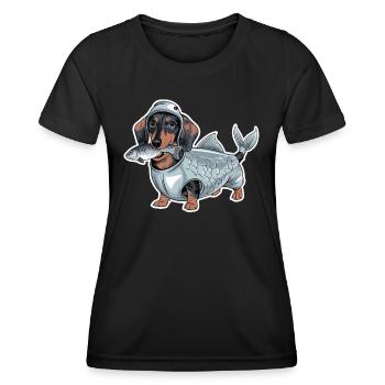 Teckel déguisé en poisson - T-shirt sport Femme - noir - Devant - AI Model Female 172 light (172cm)