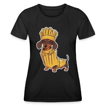 Teckel En Frites Français Déguisements - Déguisement Humoristique - T-shirt sport Femme - noir - Devant - AI Model Female 172 light (172cm)