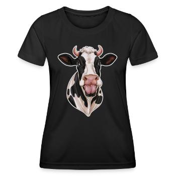 Funny Cow Sticks Out Tongue - Women's Functional T-Shirt - black - Front - AI Model Female 172 light (172cm)