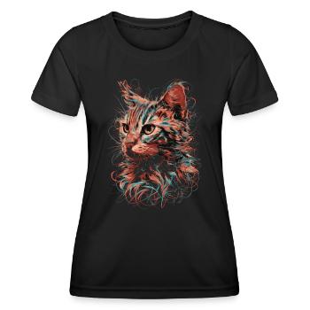 Katze Kunstzeichnung Abstrakte Tierillustration - Frauen Funktions-T-Shirt - Schwarz - Vorne - AI Model Female 172 light (172cm)