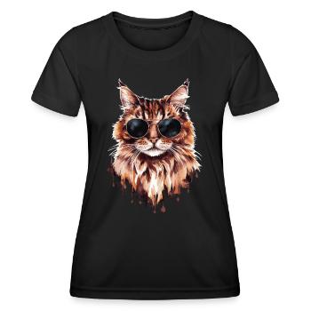Cooler Kater Mit Sonnenbrille - Frauen Funktions-T-Shirt - Schwarz - Vorne - AI Model Female 172 light (172cm)