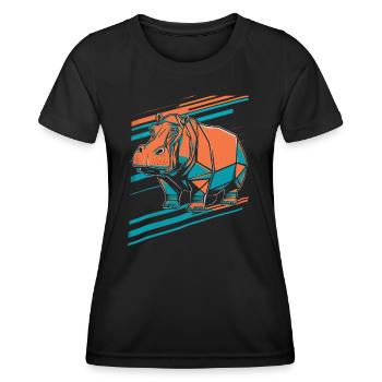 Geometrischer Hippo Kunst Design - Frauen Funktions-T-Shirt - Schwarz - Vorne - AI Model Female 172 light (172cm)