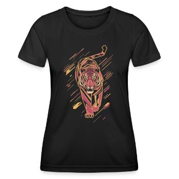 Geometric Tiger in Motion Artwork - Women's Functional T-Shirt - black - Front - AI Model Female 172 light (172cm)