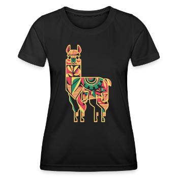 Bunter Lama in Ethno-Muster - Frauen Funktions-T-Shirt - Schwarz - Vorne - AI Model Female 172 light (172cm)