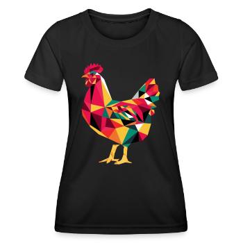 Geometrische Bauernhof Tier Grafik Huhn - Frauen Funktions-T-Shirt - Schwarz - Vorne - AI Model Female 172 light (172cm)