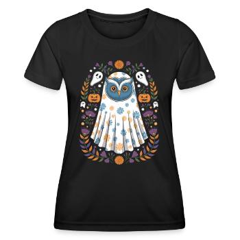 Halloween owl dressed up with ghosts and - Women's Functional T-Shirt - black - Front - AI Model Female 172 light (172cm)
