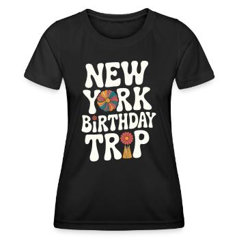 Voyage d’anniversaire à New York Design floral - T-shirt sport Femme - noir - Devant - AI Model Female 172 light (172cm)