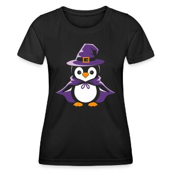 Pinguin Halloween Hexenhut und Umhang - Frauen Funktions-T-Shirt - Schwarz - Vorne - AI Model Female 172 light (172cm)