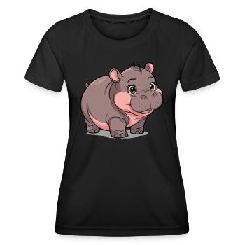 Moo Deng Nilpferd Hippo - Women's Functional T-Shirt - black - Front - AI Model Female 172 light (172cm)
