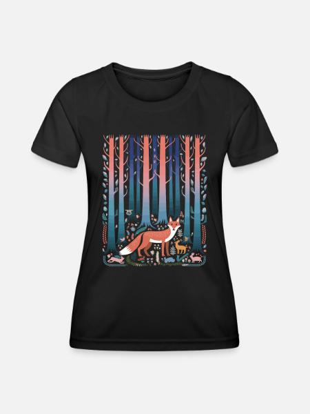 Wald Fuchs Märchenhafter Cottagecore - Frauen Funktions-T-Shirt - Schwarz
