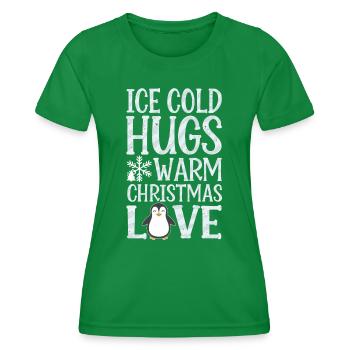 Penguin Christmas Cold Hugs Warmth - Women's Functional T-Shirt - kelly green - Front - AI Model Female 172 dark (172cm)