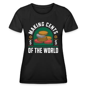 Make Cents of the World Humorous Coins Graphic - Women's Functional T-Shirt - black - Front - AI Model Female 172 light (172cm)
