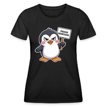 Passive Aggressive Penguin with Shield - Women's Functional T-Shirt - black - Front - AI Model Female 172 light (172cm)