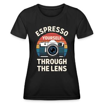 Espresso Yourself Fotograf durch die Linse - Frauen Funktions-T-Shirt - Schwarz - Vorne - AI Model Female 172 light (172cm)