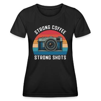 Photographe Café fort Prises de vue fortes Appareil photo - T-shirt sport Femme - noir - Devant - AI Model Female 172 light (172cm)