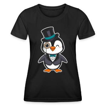 Pingouin élégant avec chapeau haut de forme et monocle - T-shirt sport Femme - noir - Devant - AI Model Female 172 light (172cm)