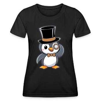 Pingouin élégant avec chapeau haut de forme et monocle - T-shirt sport Femme - noir - Devant - AI Model Female 172 light (172cm)