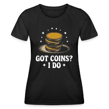 Collection de pièces de monnaie : Avez-vous des pièces de monnaie ? Moi aussi - T-shirt sport Femme - noir - Devant - AI Model Female 172 light (172cm)