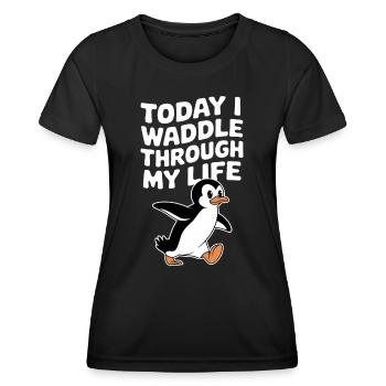 Aujourd’hui, je me dandine dans ma vie Penguin - T-shirt sport Femme - noir - Devant - AI Model Female 172 light (172cm)