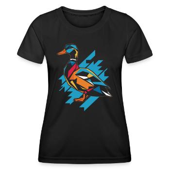 Geometrisches Farmtier Grafik Ente In Bunten - Frauen Funktions-T-Shirt - Schwarz - Vorne - AI Model Female 172 light (172cm)