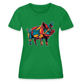 Colorful Geometric Farm Animal Graphic Pig - Women's Functional T-Shirt - kelly green - Front - AI Model Female 172 dark (172cm)