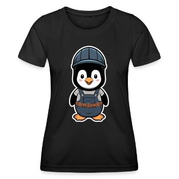 Pingouin avec casque d’ouvrier du bâtiment et salopette - T-shirt sport Femme - noir - Devant - AI Model Female 172 light (172cm)