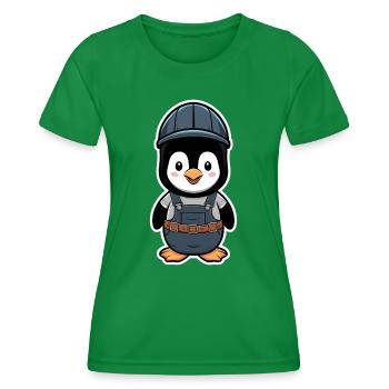 Pinguin mit Bauarbeiter Helm und Latzhose - Frauen Funktions-T-Shirt - Kelly Green - Vorne - AI Model Female 172 dark (172cm)