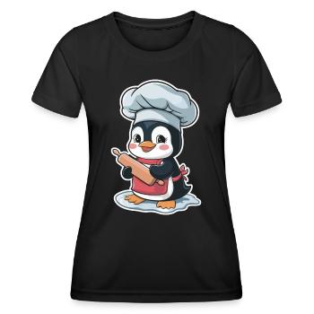 Süßer Pinguin Bäcker Mit Nudelholz - Frauen Funktions-T-Shirt - Schwarz - Vorne - AI Model Female 172 light (172cm)