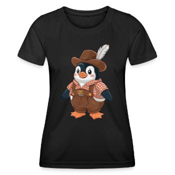 Penguin in traditional dirndl with hat and feather - Women's Functional T-Shirt - black - Front - AI Model Female 172 light (172cm)