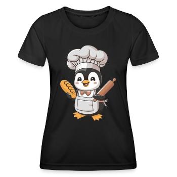 Cute penguin baker with bread and rolling pin - Women's Functional T-Shirt - black - Front - AI Model Female 172 light (172cm)