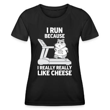 Je cours parce que j’aime vraiment, vraiment le fromage - T-shirt sport Femme - noir - Devant - AI Model Female 172 light (172cm)