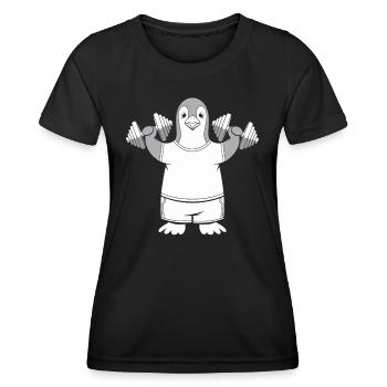 Lustiger Pinguin Mit Hanteln Witzig - Frauen Funktions-T-Shirt - Schwarz - Vorne - AI Model Female 172 light (172cm)