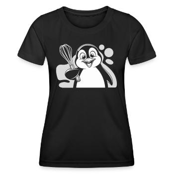 Fröhlicher Pinguin Mit Schneebesen In Der Hand - Frauen Funktions-T-Shirt - Schwarz - Vorne - AI Model Female 172 light (172cm)