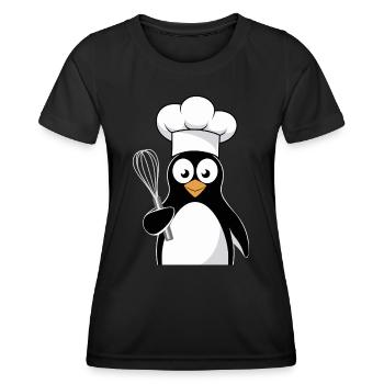 Pingouin Cuisinier avec motif de fouet - T-shirt sport Femme - noir - Devant - AI Model Female 172 light (172cm)