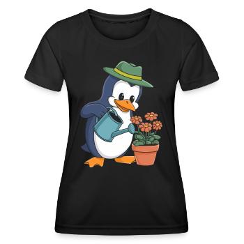 Pingouin jardinier avec arrosoir en action - T-shirt sport Femme - noir - Devant - AI Model Female 172 light (172cm)