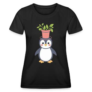 Plante amant pingouin avec pot de fleurs sur le - T-shirt sport Femme - noir - Devant - AI Model Female 172 light (172cm)
